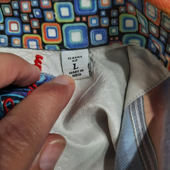 Robert Graham Dress Shirt Multicolor Stripe Geometric Flip Cuff Embroidery Large - Picture 7 of 15